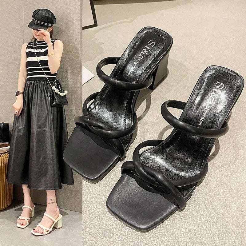 Women’s Pleated Mid-Heel Chunky Sandals