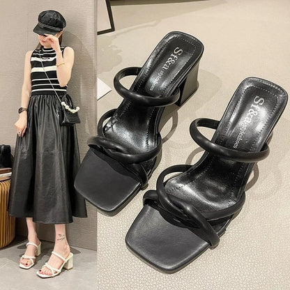 Women’s Pleated Mid-Heel Chunky Sandals